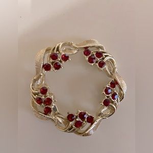 Vintage Red Rhinestone Brooch
